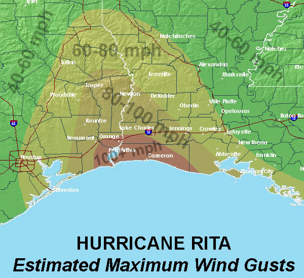 Hurricane Rita wind map